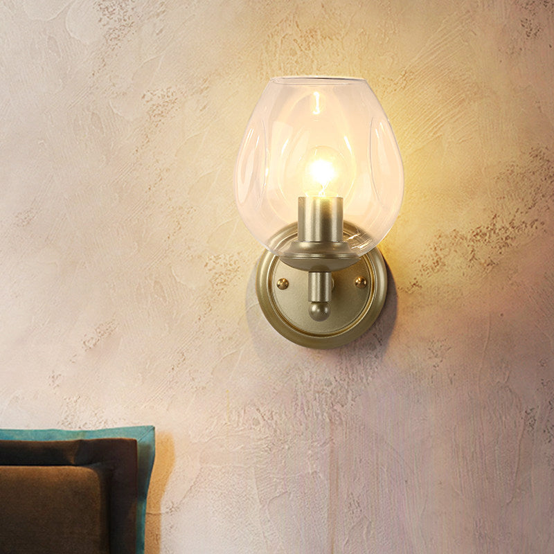 BowLift | Contemporary wall lamp with clear, curved glass, 1 head, wall mounting, in gold