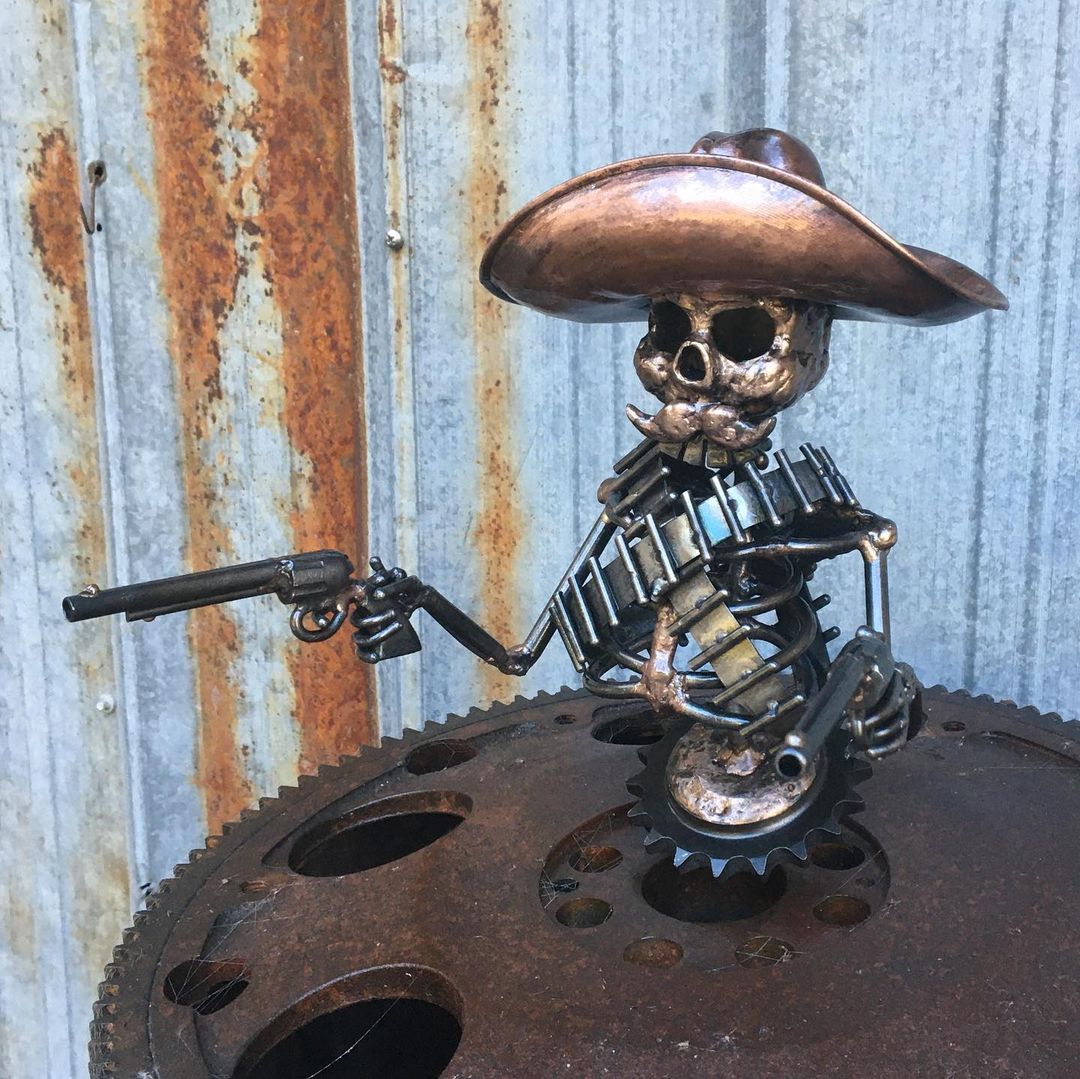 BowLift | Handmade Cast Cowboy Skull Gunslinger Hood Ornament Sculpture