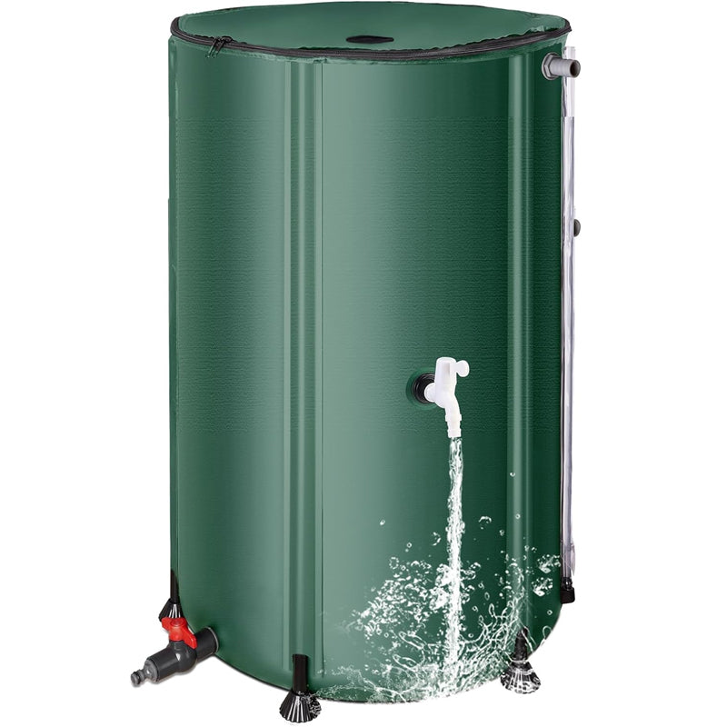 BowLift | 100 Gallon Collapsible Rain Barrel Large Capacity PVC Rainwater Collection System with Filter Spigots Overflow Kit
