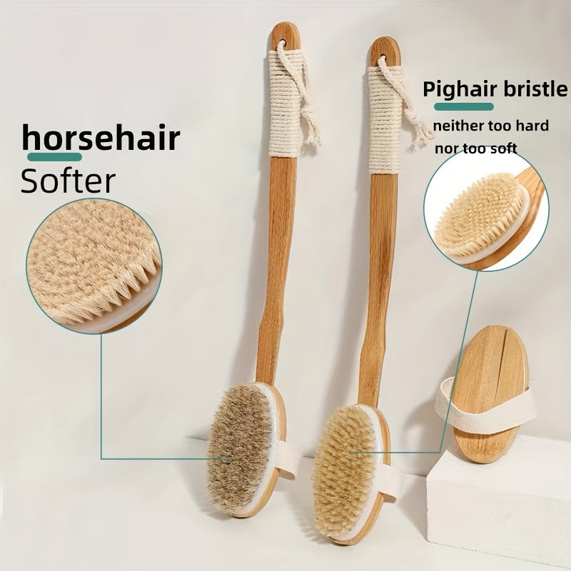 BowLift | Back Wild Boar Bristle Cleaning Sponge for the Shower - Long Wooden Handle Bath Sponge Brush, soft natural bristles for back cleaning