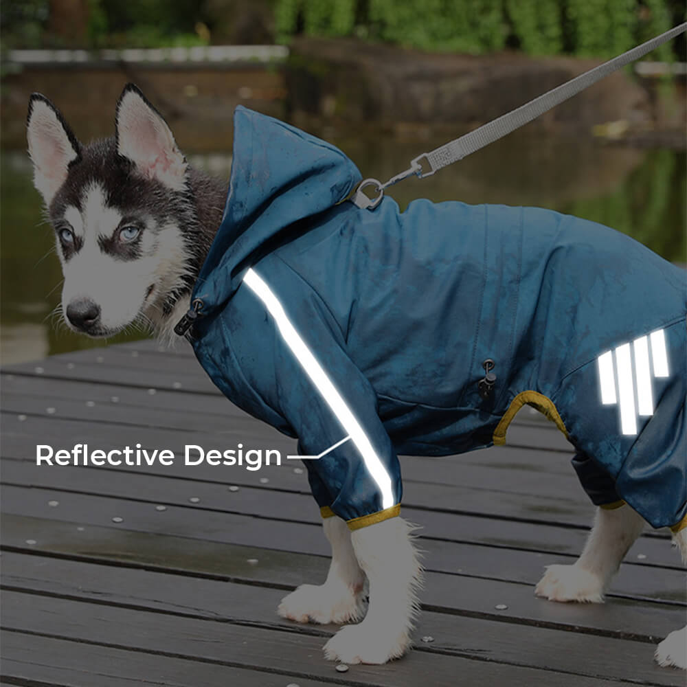 BowLift | Stylish waterproof adjustable reflective stripe dog rain jacket with hood