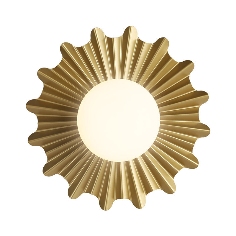 BowLift | White Glass Sphere Wall Lamp with Brass-Colored Wavy Back 1 Heads Modern Wall-Mounted Lamp