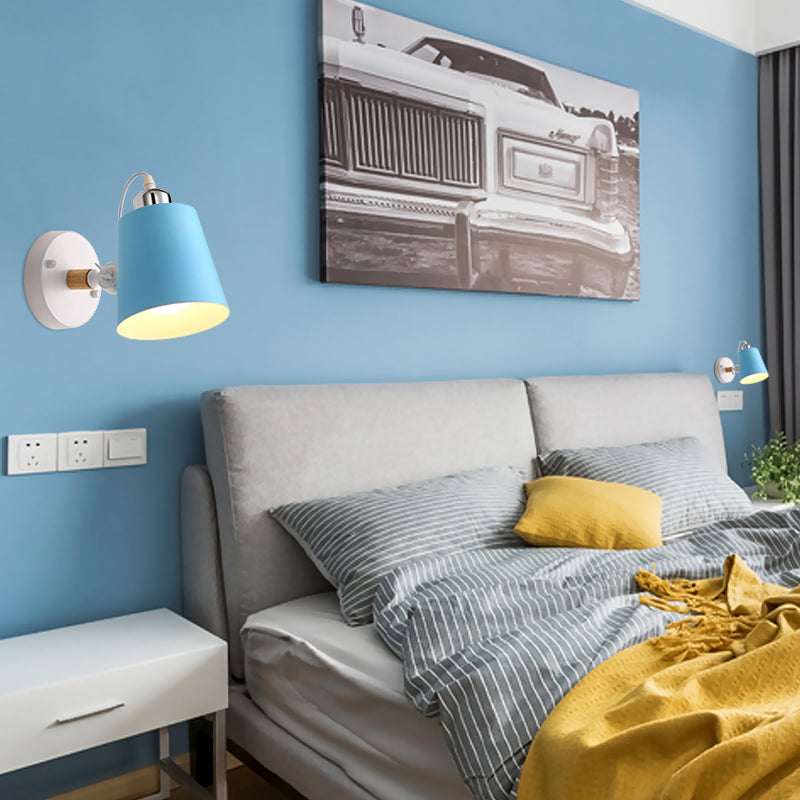 BowLift | Gray/White/Pink/Yellow/Blue/Green Cone Wall Lamp Minimalist Metal 1 Light Wall Mount Lamp for Nightstand