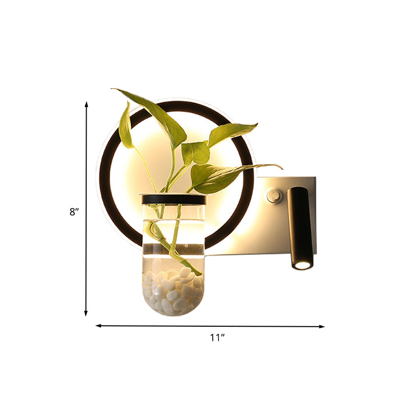 BowLift | Round/Square Bedroom Wall Lamp Industrial Clear Glass LED Black Wall Lighting in Warm/White Light