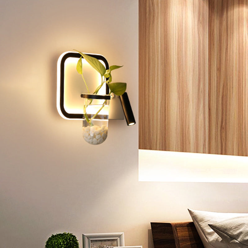 BowLift | Round/Square Bedroom Wall Lamp Industrial Clear Glass LED Black Wall Lighting in Warm/White Light