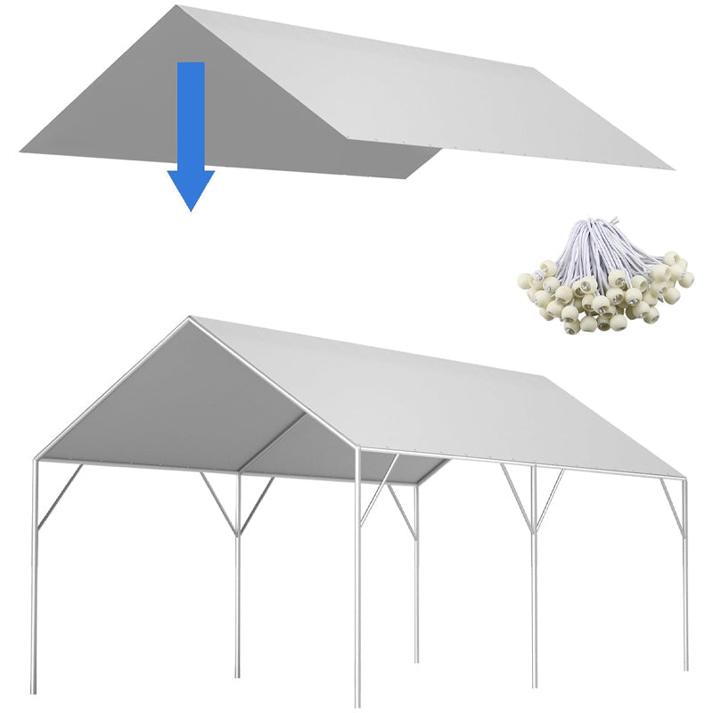 BowLift | 10' x 20' Carport 220G Heavy Duty Replacement Canopy Cover with 48 Ball Bungees