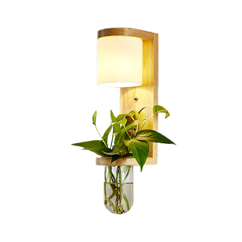 BowLift | Barrel/Globe Opal Glass Up/Down Light Simple 1 Light Living Room LED Wall Mount Lighting in Wood