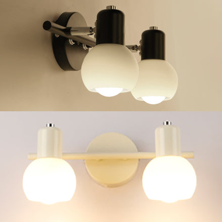 BowLift | Bubble Shade Bathroom Wall Light Fixture Industry Ivory Glass 2 Lights Black/White Wall Lamp