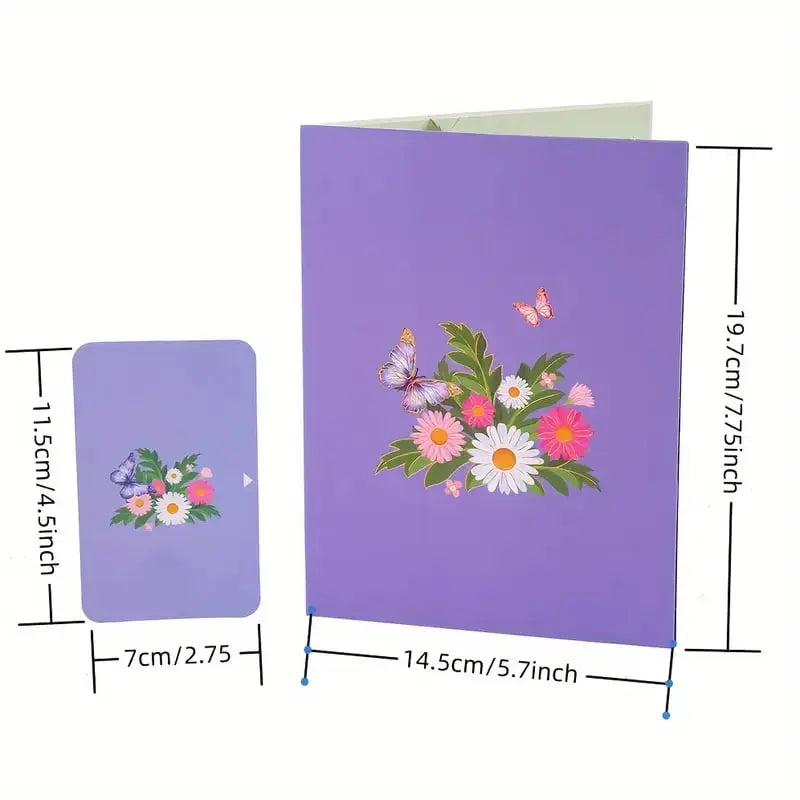 BowLift | 3D Pop-Up Greeting Card – Colorful Butterflies & Daisies with Envelope