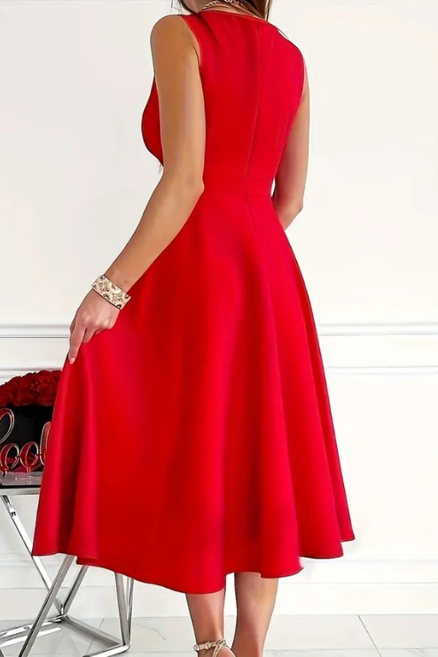 V-Neck Midi Dress with Elegant Fit-and-Flare Silhouette
