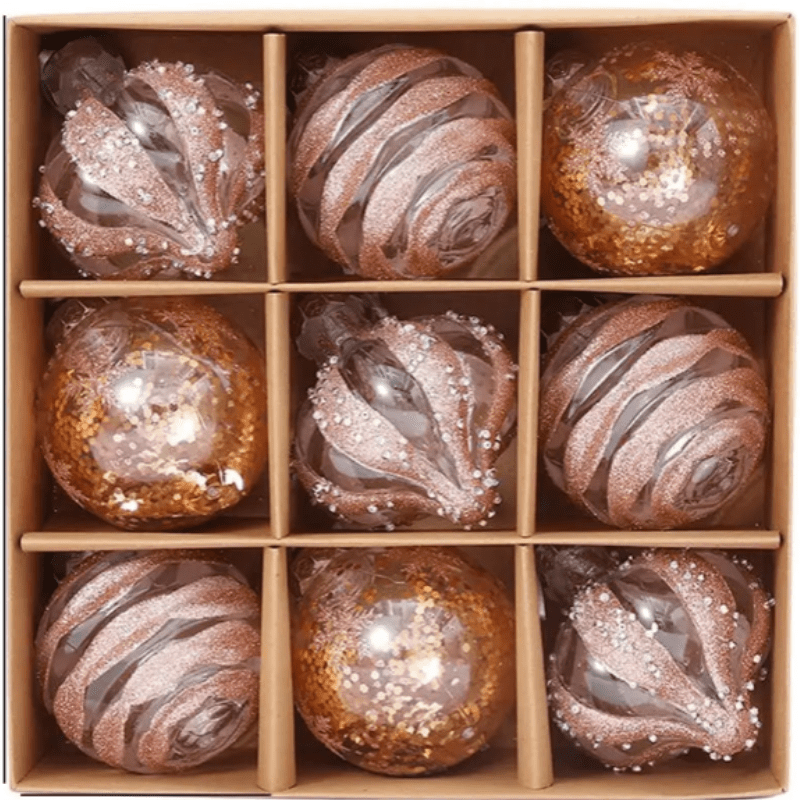 BowLift | GlossParty Christmas Hanging Decorations – Set of 9 Plastic Ornaments with Snowflake and Balloon Design