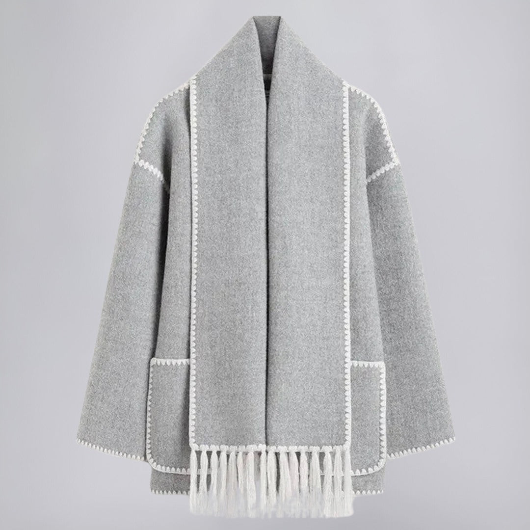 Scarf Coat in Soft Fabric with 2-in-1 Layered Design