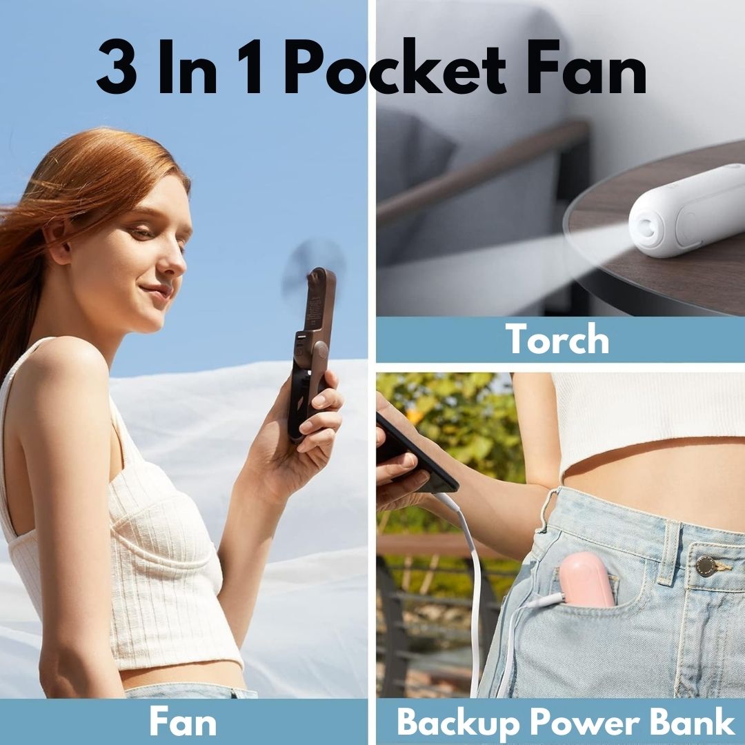 BowLift | 3 In 1 Handheld Mini Fan | USB Rechargeable, Foldable Design & Ideal for Travel, Camping, and Outdoor Activities
