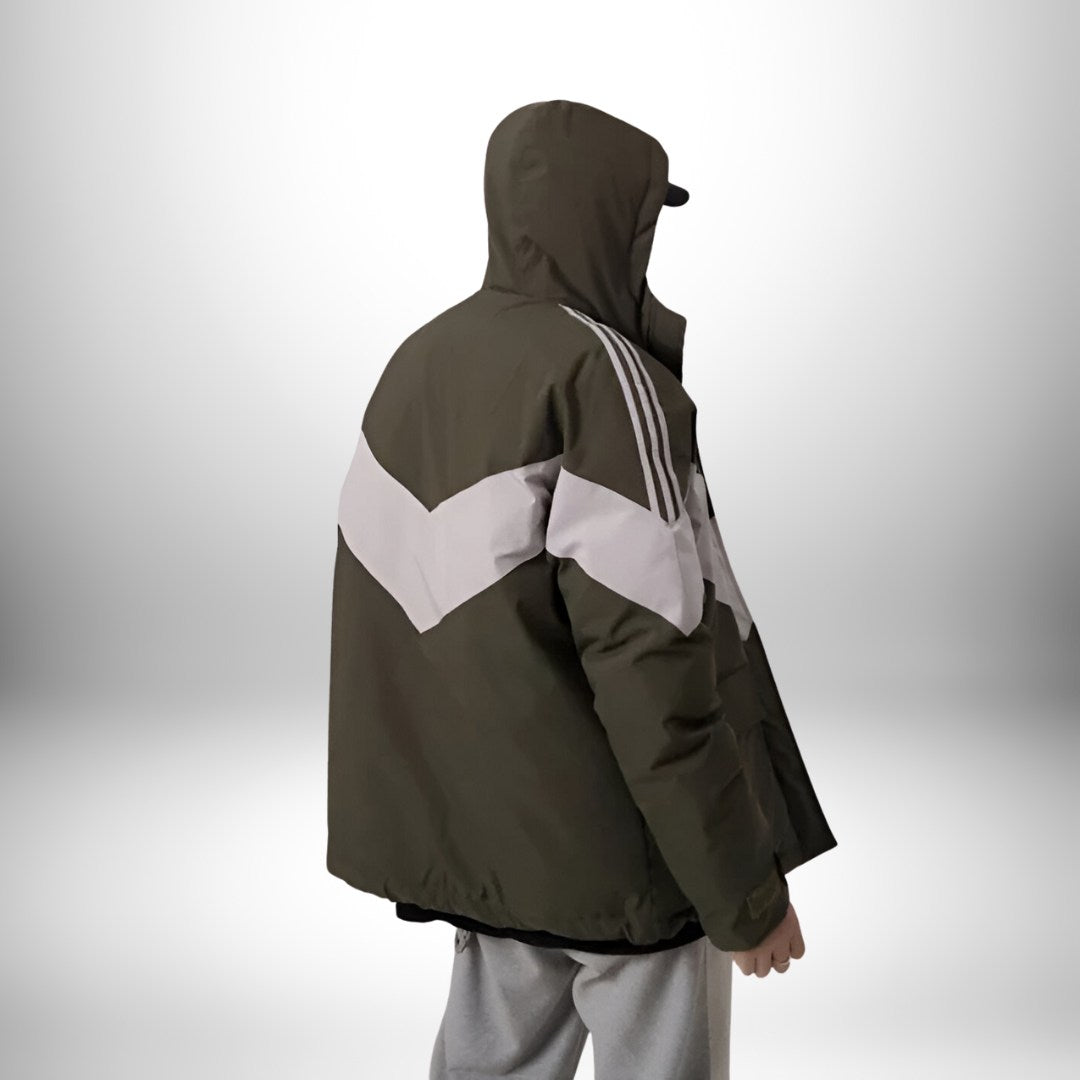 Puffer Jacket with Chevron Pattern and Storm Hood