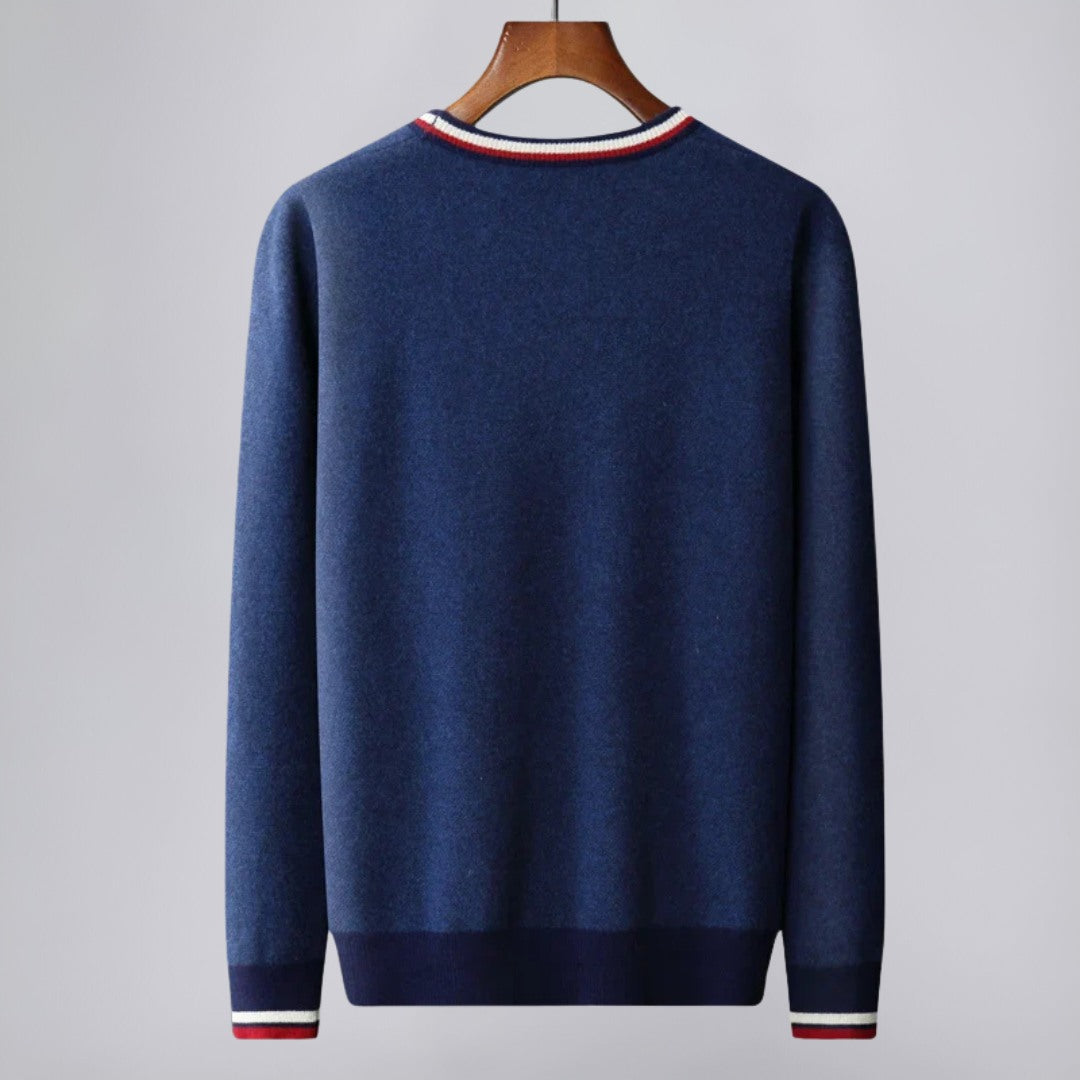 Wool Cardigan with Tricolor Trim