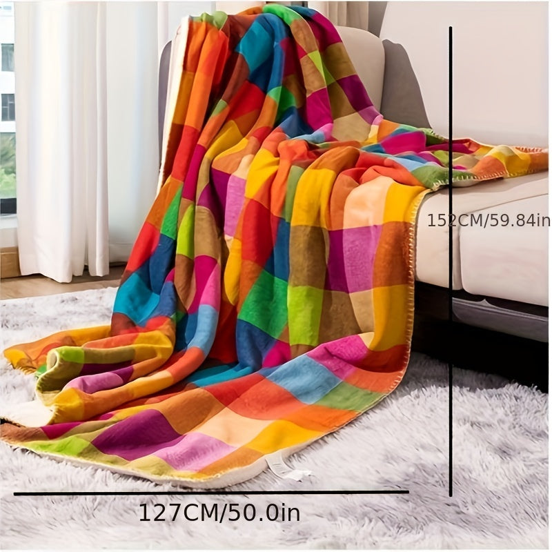 BowLift | Coral fleece blanket – Reversible thick Sherpa blanket with a colorful checkered pattern