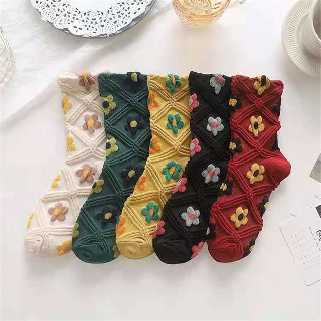 BowLift | 5 Pair Vintage Flower Embroidery Socks