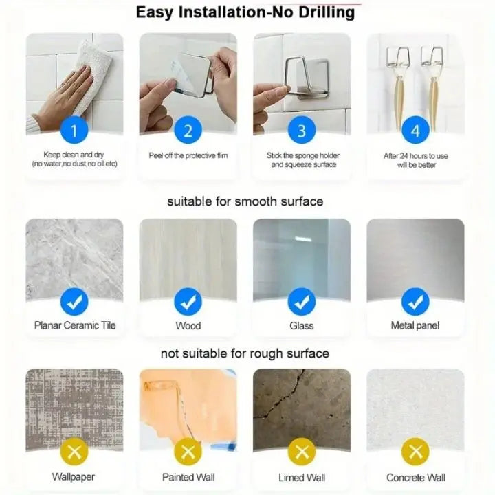 BowLift | 4 pieces | Stainless steel wall holder – Self-adhesive and space-saving