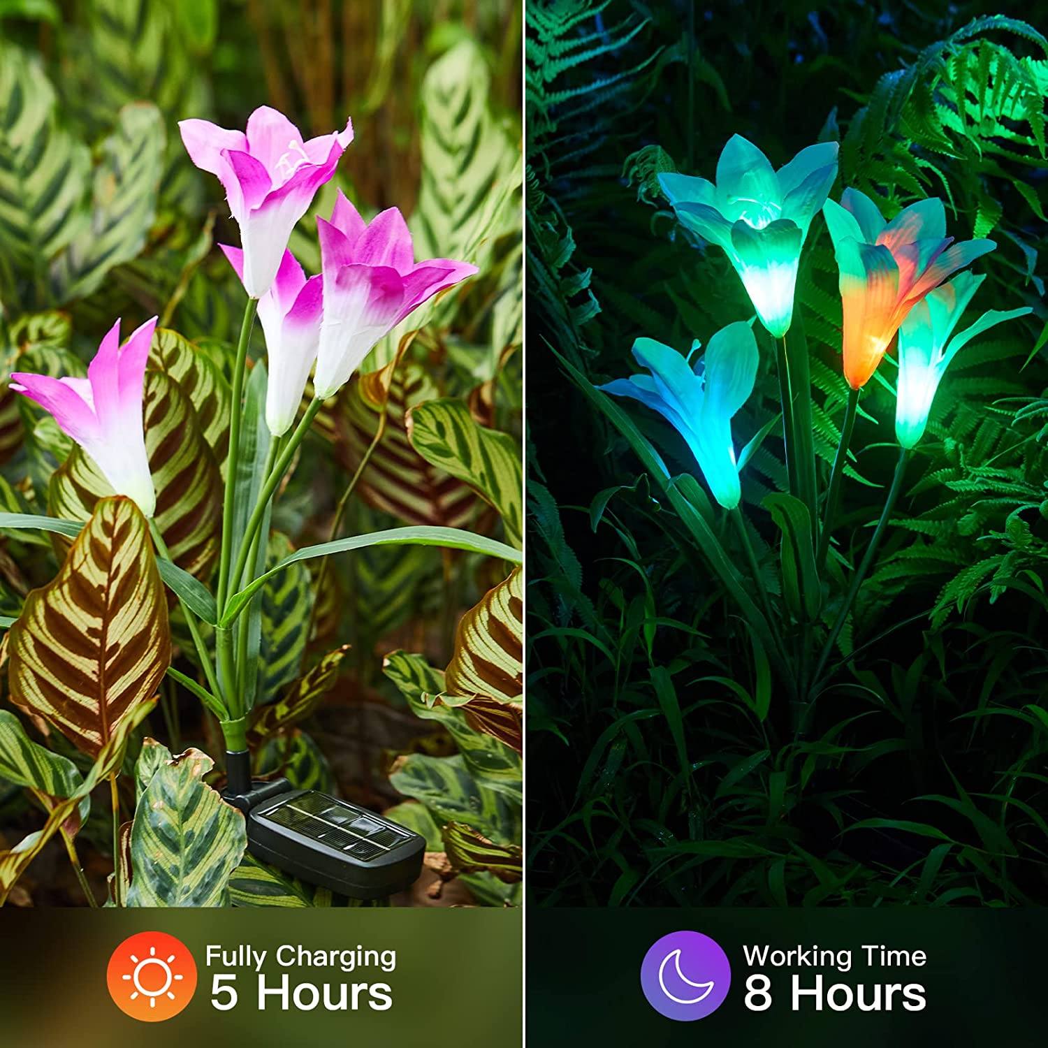 BowLift | 4-pack: Solar garden lights with color change and 16 larger lily flowers
