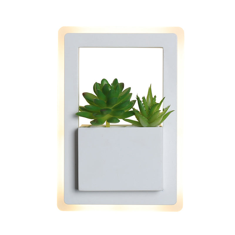 BowLift | White LED Wall Lighting Minimalist Acrylic Rectangles Wall Lamp with Plant Decoration for Bedroom, Warm/White Light