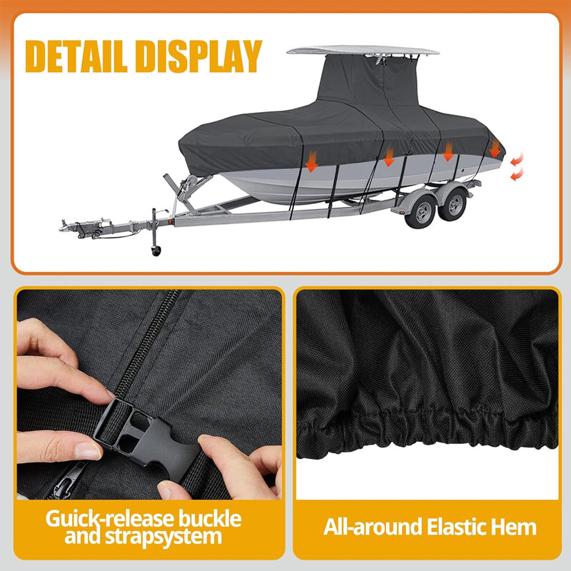BowLift | T-Top Boat Cover 600D 22'-24' Tear Resistant Polyester Boat Cover for Center Console Boat with T-Top