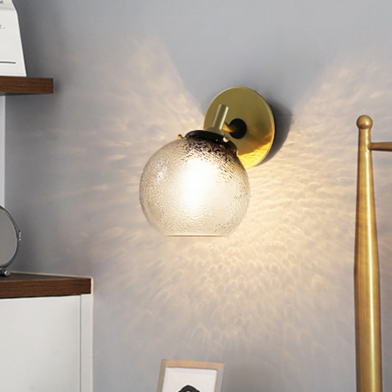 BowLift | Clear Textured Glass Sphere Wall Lighting Modern Vintage Single Light Mini Wall Mount Light in Gold