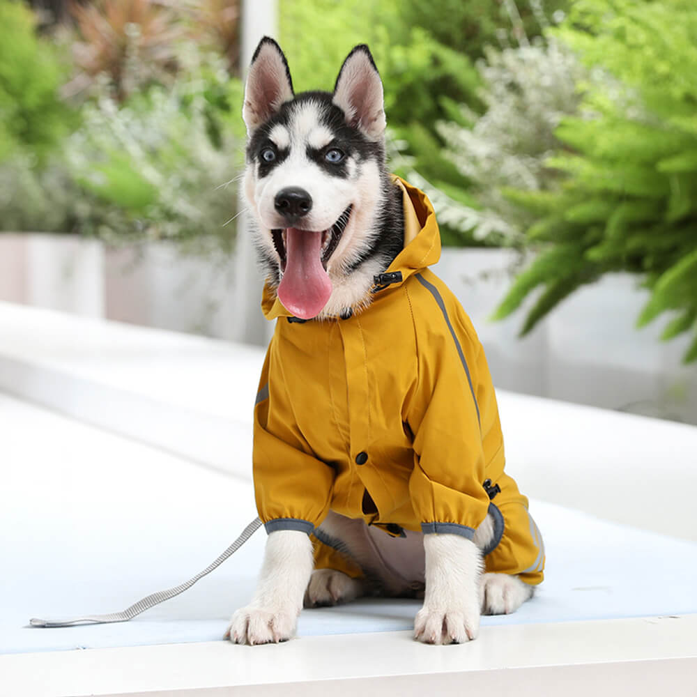BowLift | Stylish waterproof adjustable reflective stripe dog rain jacket with hood
