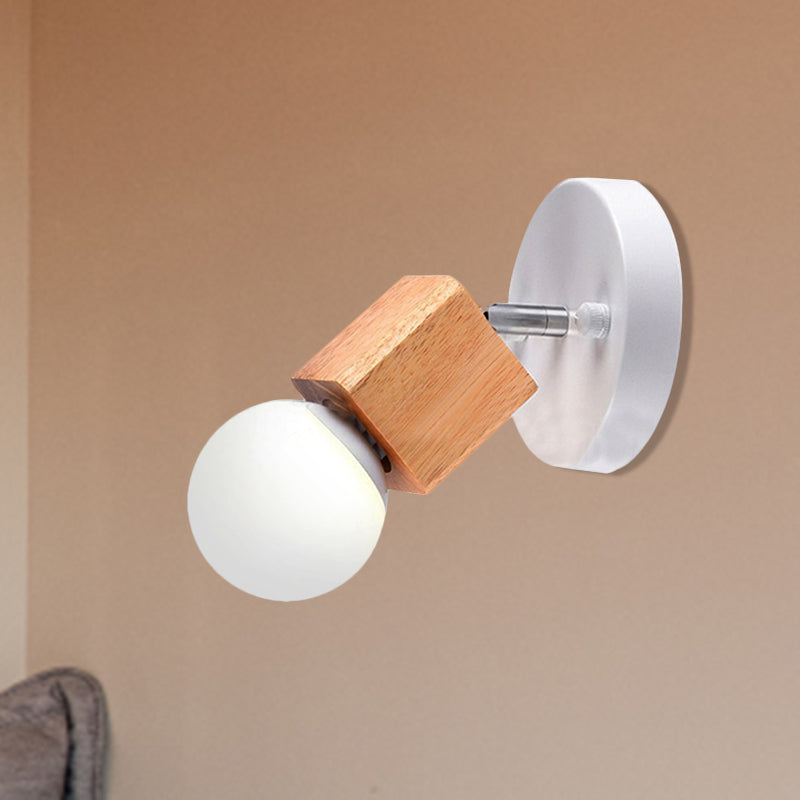 BowLift | Black/White 1 Head Wall Lamp Sconces Industrial Style Wooden Square Wall Mount Light with Circular Wall Plate