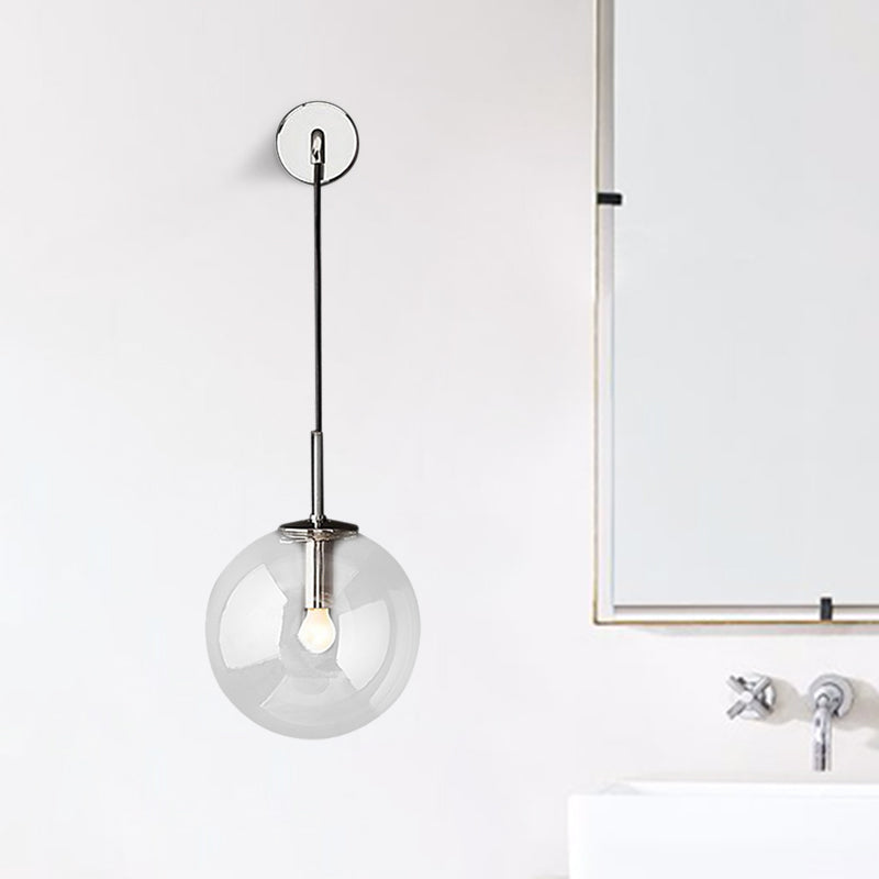 BowLift | Round clear glass wall-mounted lamp industrial single bulb bedroom vanity wall light in chrome/brass/black, 6"/8" wide