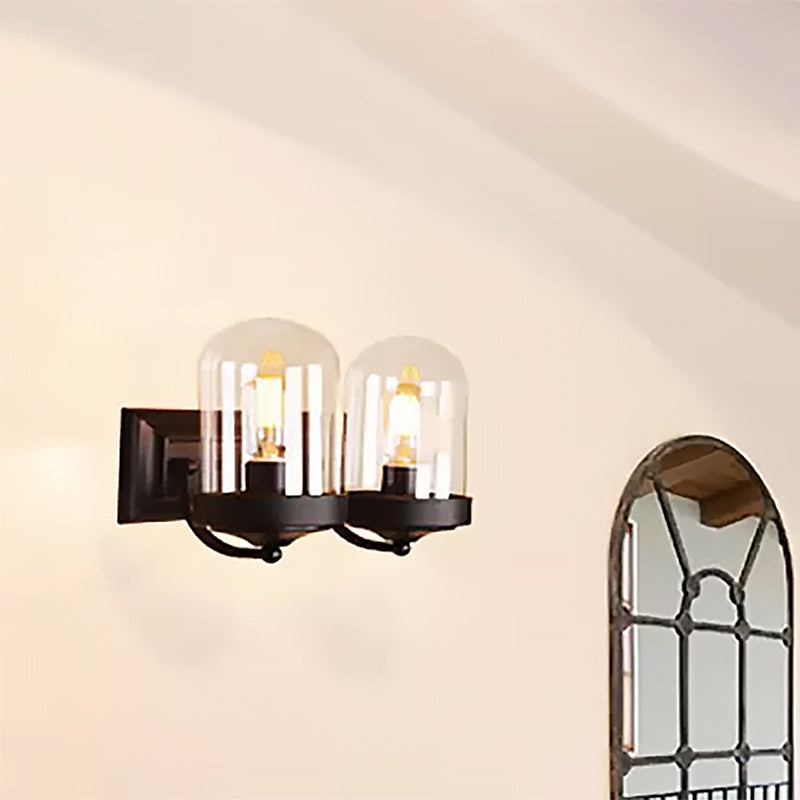 BowLift | Capsule Wall Mounted Lighting 1/2 Light Bulb Industrial Black Clear Glass Lighting for Portico