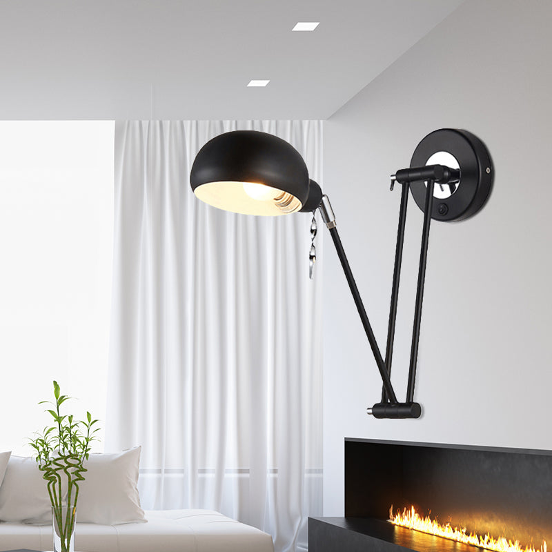 BowLift | Bowl Living Room Wall Light with Swivel Arm Industrial Retro Metallic 1 Light Black Reading Wall Light