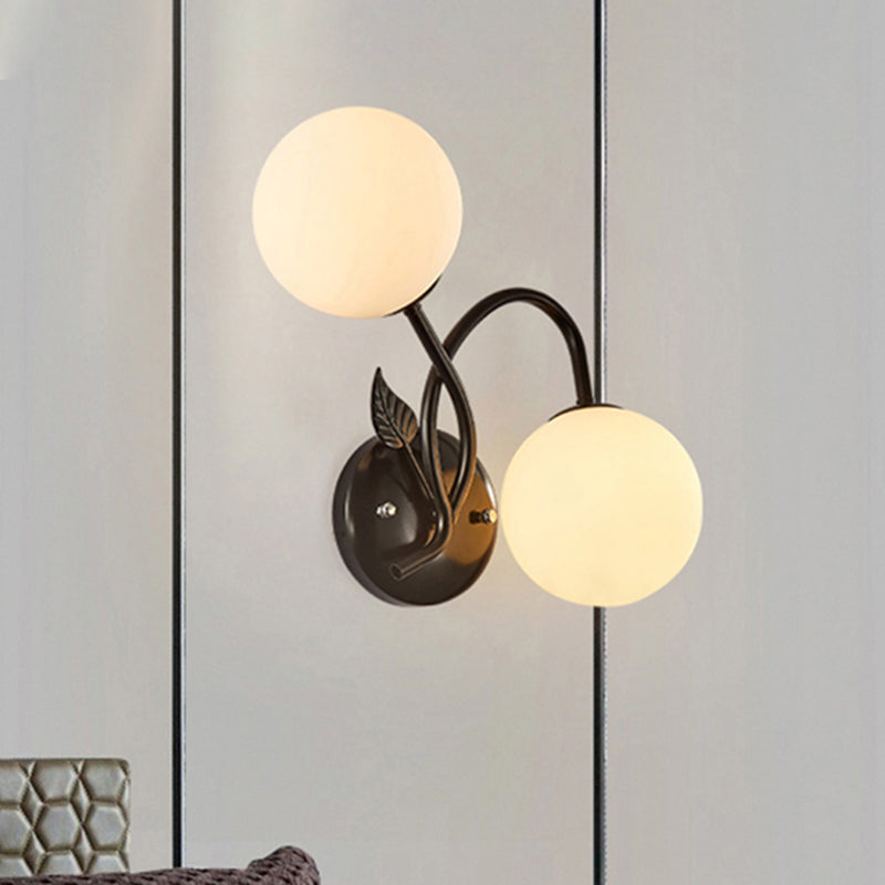 BowLift | Double Globe Opal Glass Wall Light Modern 2-Bulb Coffeehouse Wall Light in Black/Gold