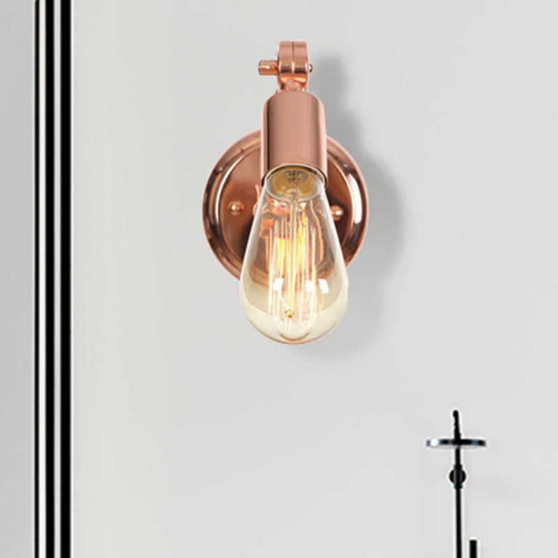 BowLift | Rose Gold Armed Wall Light Retro Industrial Iron 1 Light Bathroom Rotatable Wall Lamp with Exposed Bulb