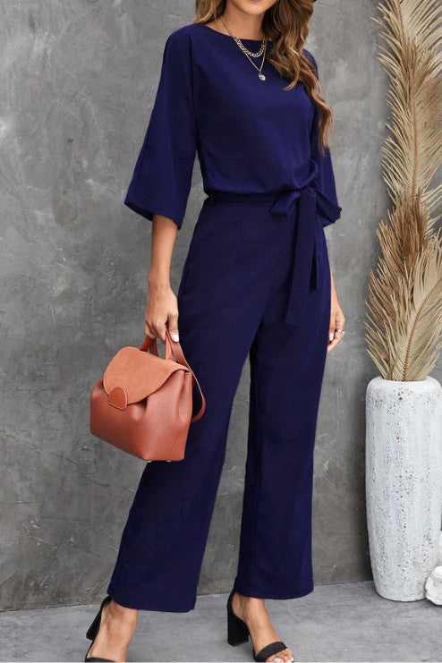 Wide Leg Jumpsuit with Belted Waist