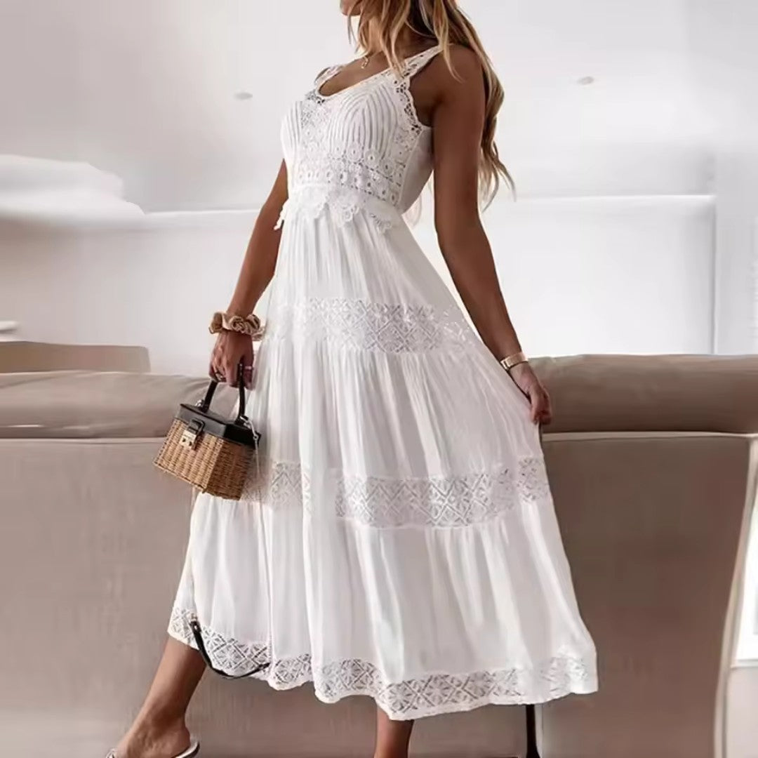 V-Neck Lace Dress with Elegant Detailing