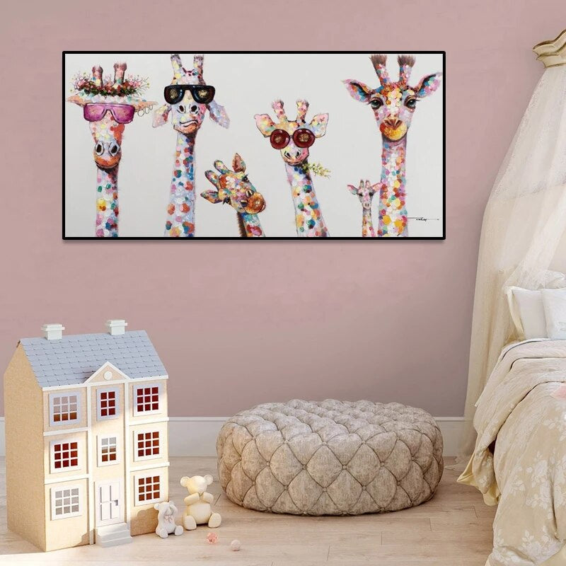 BowLift | Cartoon Giraffes - Canvas Wall Art Painting