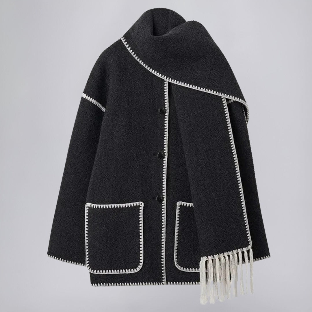 Scarf Coat in Soft Fabric with 2-in-1 Layered Design