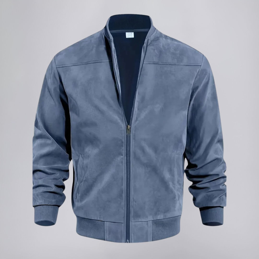 Suede Finish Bomber Jacket with Rib Detail