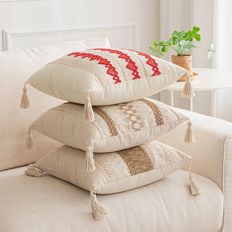 BowLift | Boho Geometric Cotton and Linen Tassel Cushion Cover