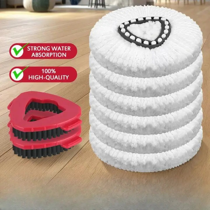 BowLift | 5-piece replacement set for spin mop – includes 3 microfiber mop cloths + 2 brushes for thorough cleaning!