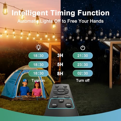 BowLift | 52FT Solar String Lights for Outdoor with Remote Control, Warm White