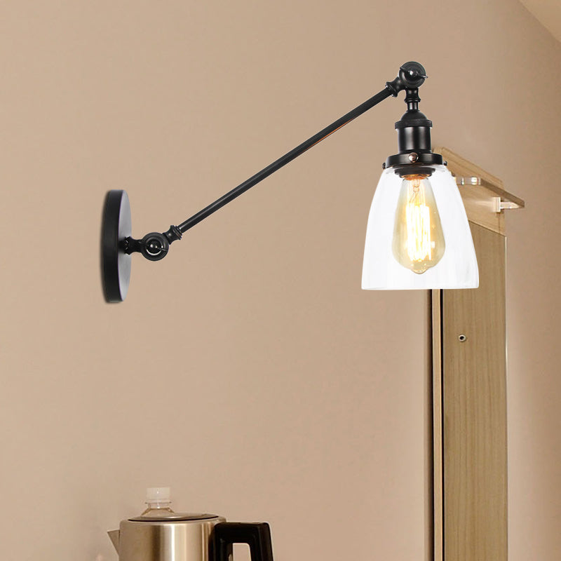 BowLift | Black/Bronze/Brass 1-light Wall Lamp Fixture Industrial Style Clear Glass Cone Light with Arm, 8"/12" L