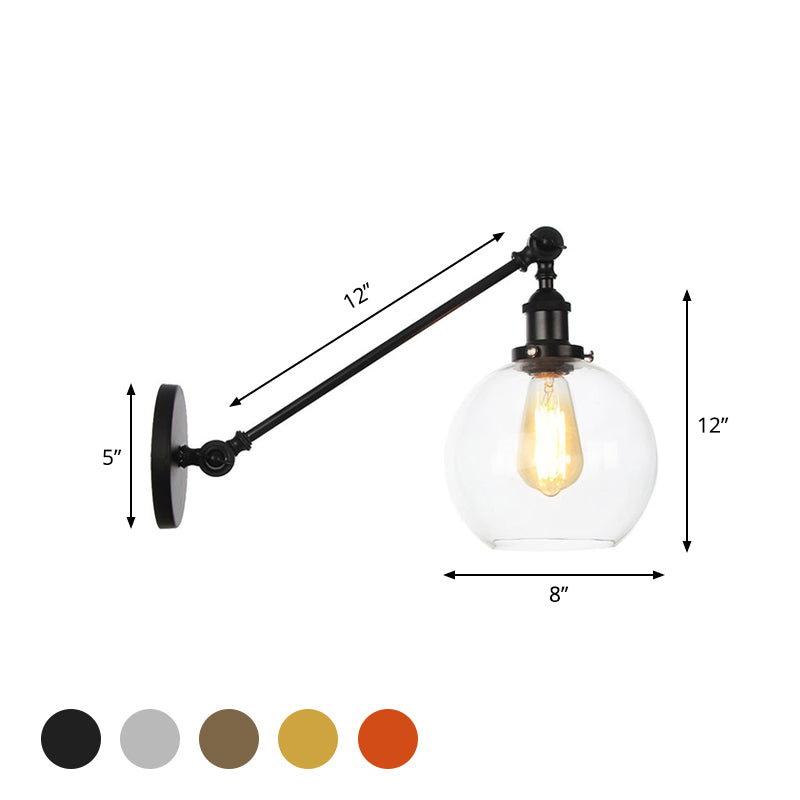 BowLift | Clear Glass Globe Wall Lighting Country House 1 Light Living Room Fixture in Black/ Brass/ Bronze with Arm, 8"/12" L