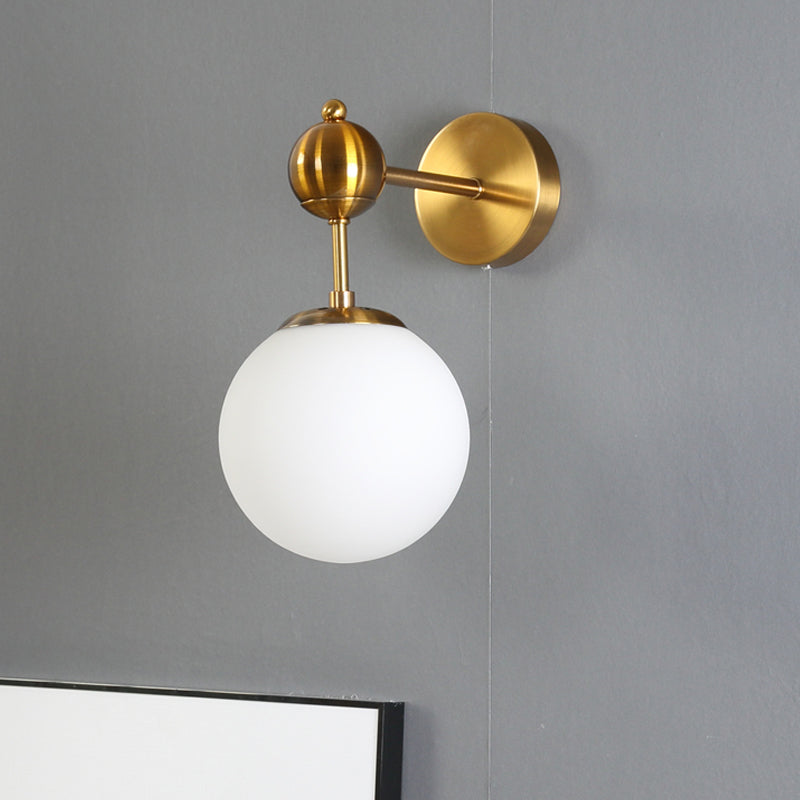 BowLift | White Glass Global Wall Lighting Fixture Postmodern 1-Bulb Wall Lamp in Brass with Adjustable Knot