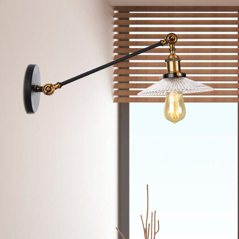 BowLift | Clear Ribbed Glass Bronze/Brass/Copper Wall Mounted Lamp Shade 1 Light Vintage Lighting Fixture, 8"/12" L Arm