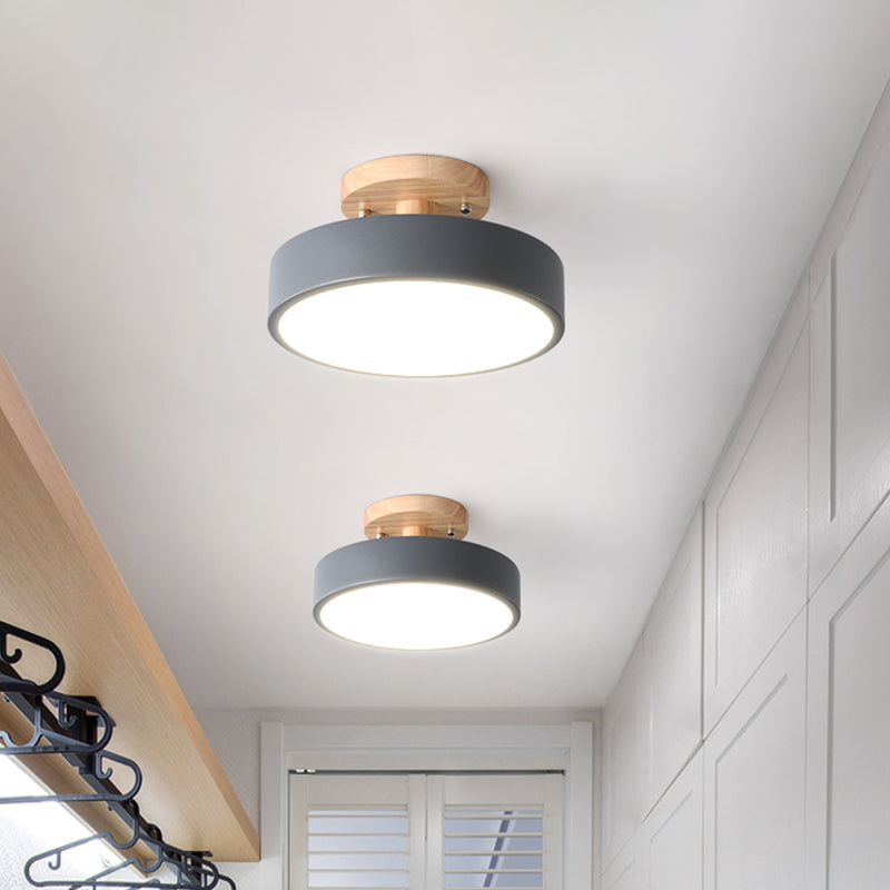 BowLift | Scandinavian LED Ceiling Light with Wood | Modern Drum Shape for Hallways and Entrances | Energy-Efficient Lighting