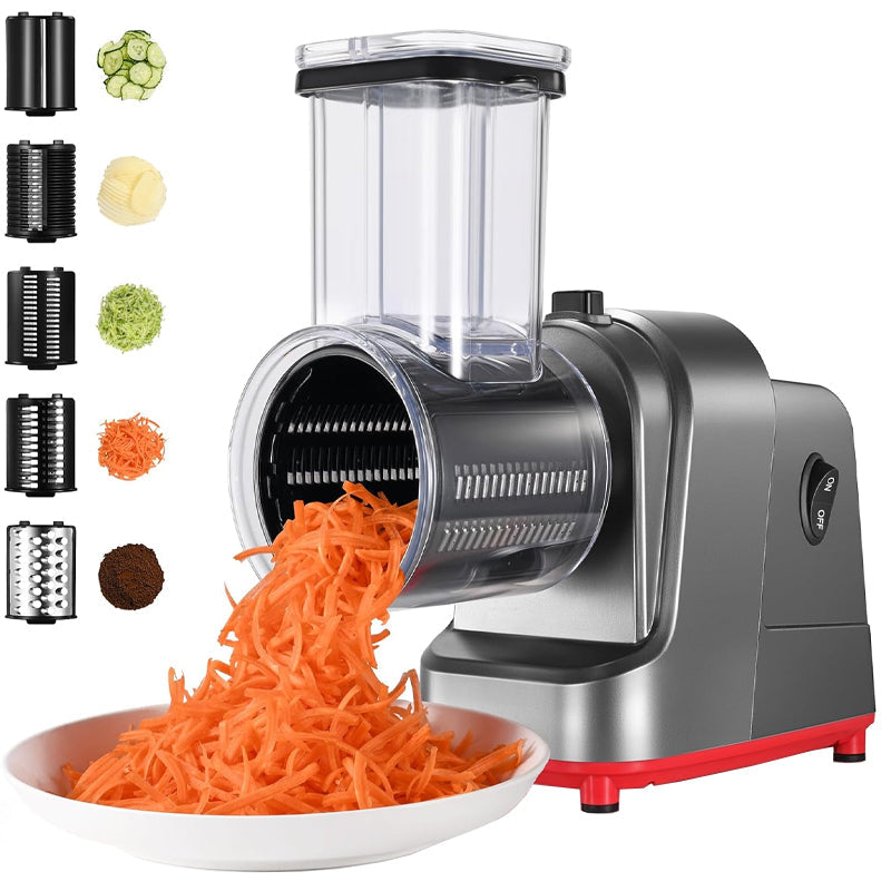 BowLift | Electric Cheese Grater 250W Salad Maker With 5 Different Blades Food Cutter for Vegetables and Cheeses
