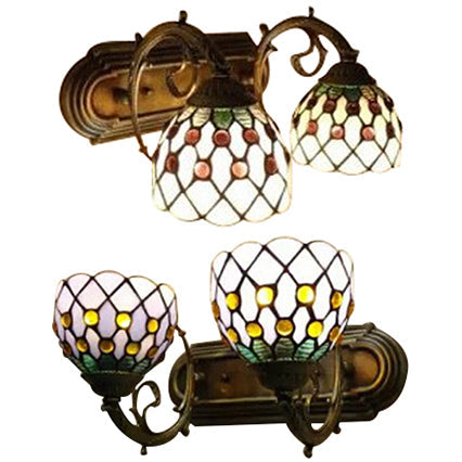 BowLift | Tiffany Classic Dome Wall Lamp with Bead 2 Heads Swept Glass Wall Lamp in Red/Yellow for Hotel