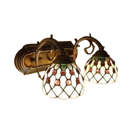 BowLift | Tiffany Classic Dome Wall Lamp with Bead 2 Heads Swept Glass Wall Lamp in Red/Yellow for Hotel