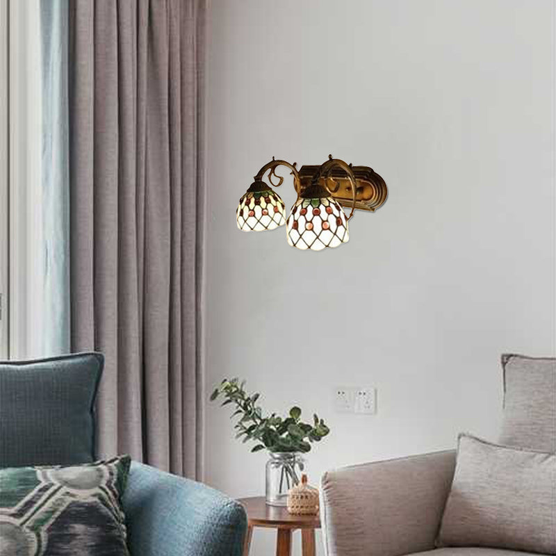 BowLift | Tiffany Classic Dome Wall Lamp with Bead 2 Heads Swept Glass Wall Lamp in Red/Yellow for Hotel